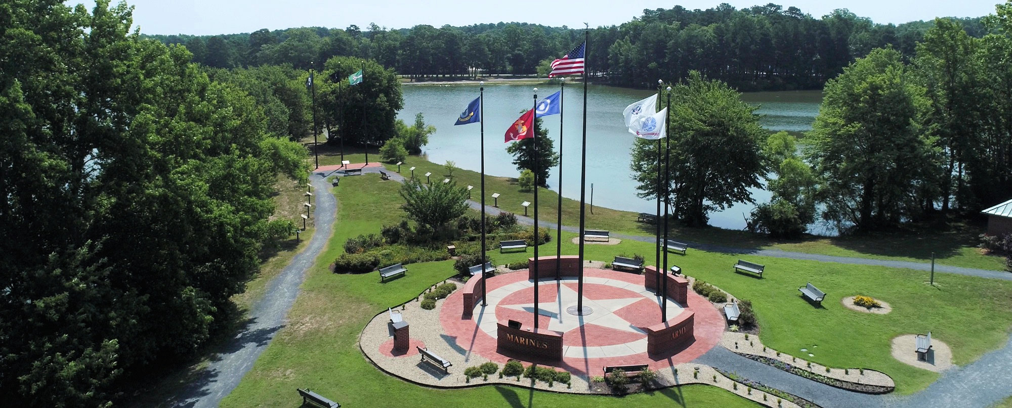 aerial photo of OP Veterans memorial